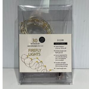 Firefly Lights 30 Tiny Warm Ultra Bright Lights on Silver Cord Battery Operated